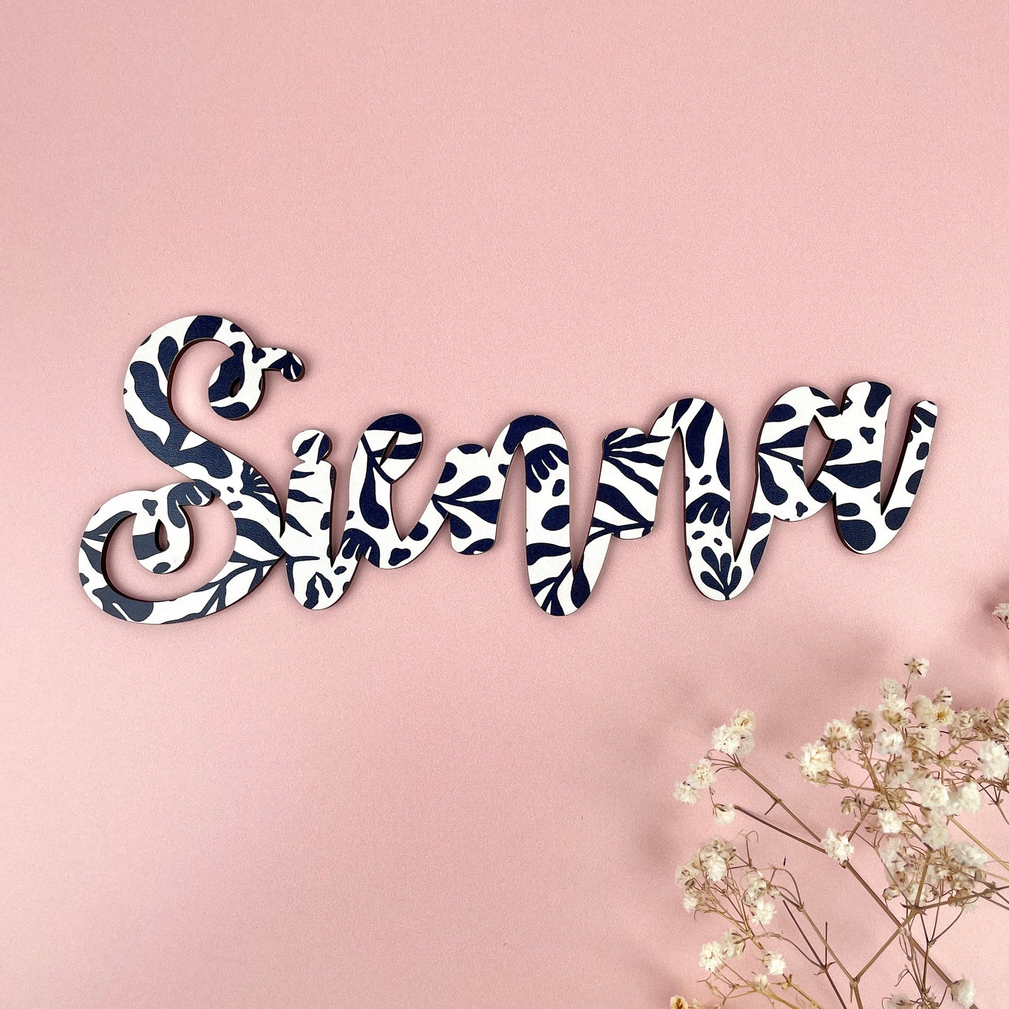 Personalised Printed Name Sign - Monochrome Leaf Pattern