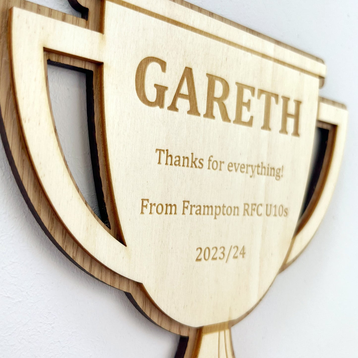 Sports Coach Thank You Trophy, Personalised Wooden Engraved Trophy Plaque