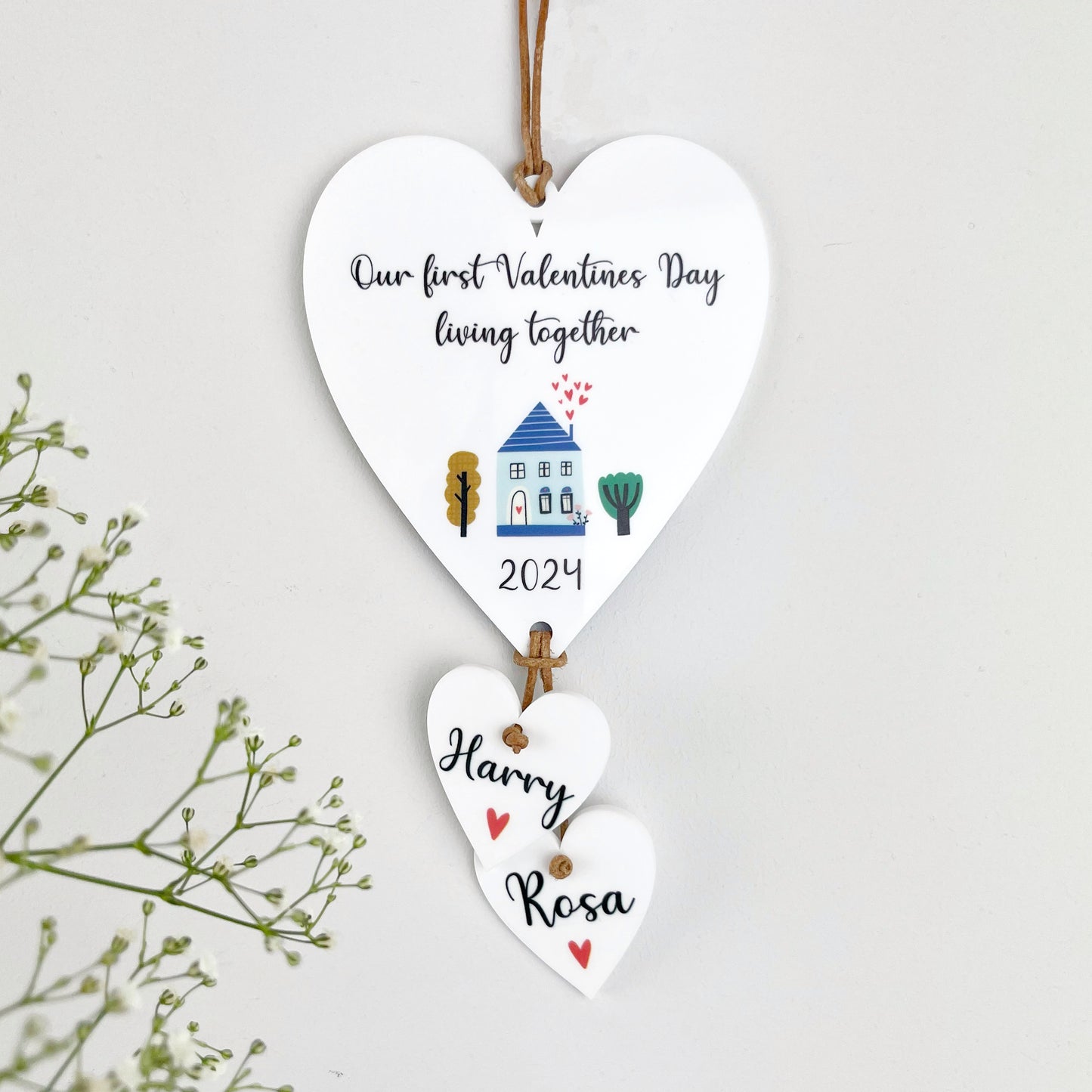 'Our First Valentine’s Day Living Together' Hanging Heart Decoration