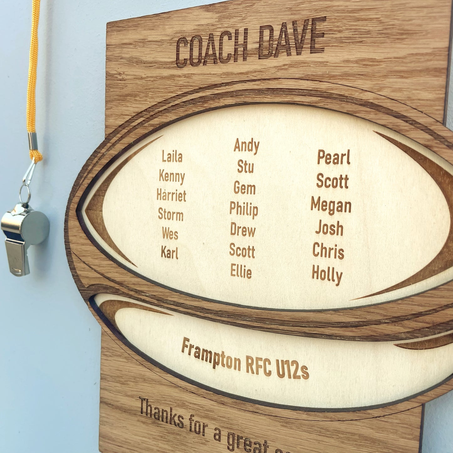 Rugby Coach Thank You Gift, Personalised Wooden Engraved Plaque