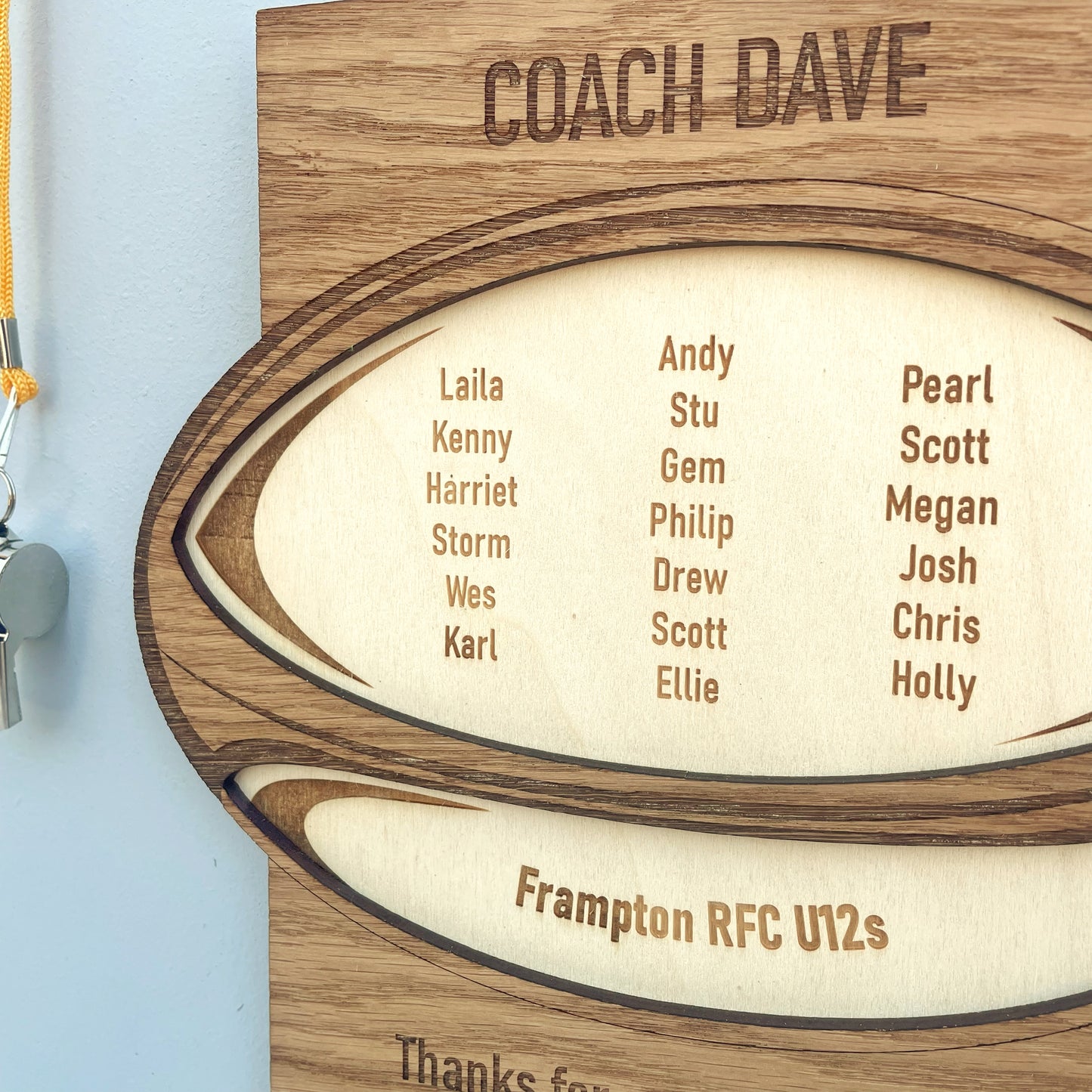 Rugby Coach Thank You Gift, Personalised Wooden Engraved Plaque