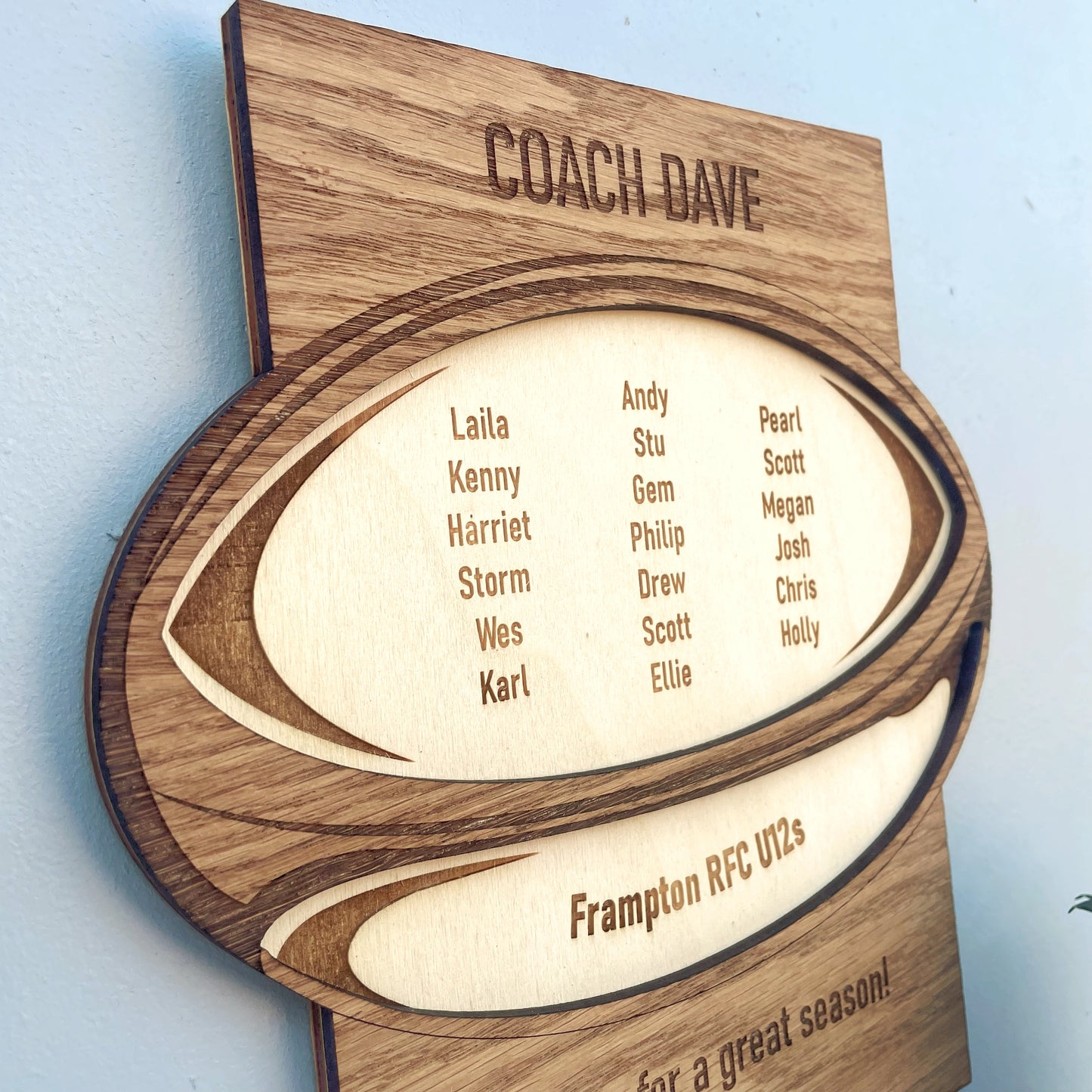 Rugby Coach Thank You Gift, Personalised Wooden Engraved Plaque