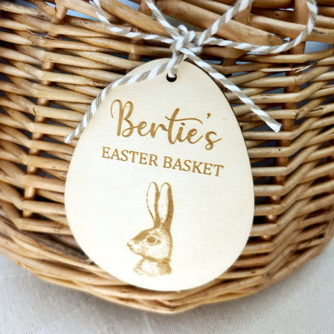 Personalised Wooden Engraved Easter Basket Tag - Hare Design