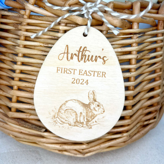Personalised Wooden Engraved Easter Basket Tag - Rabbit Design