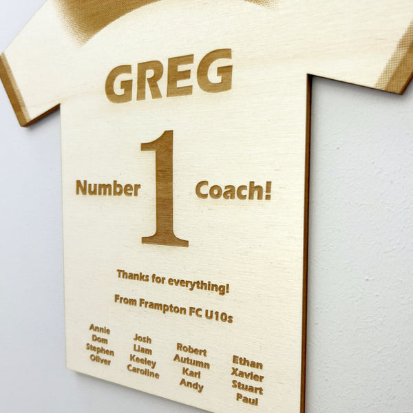 Football Coach Thank You Plaque, Personalised Wooden Engraved Plaque