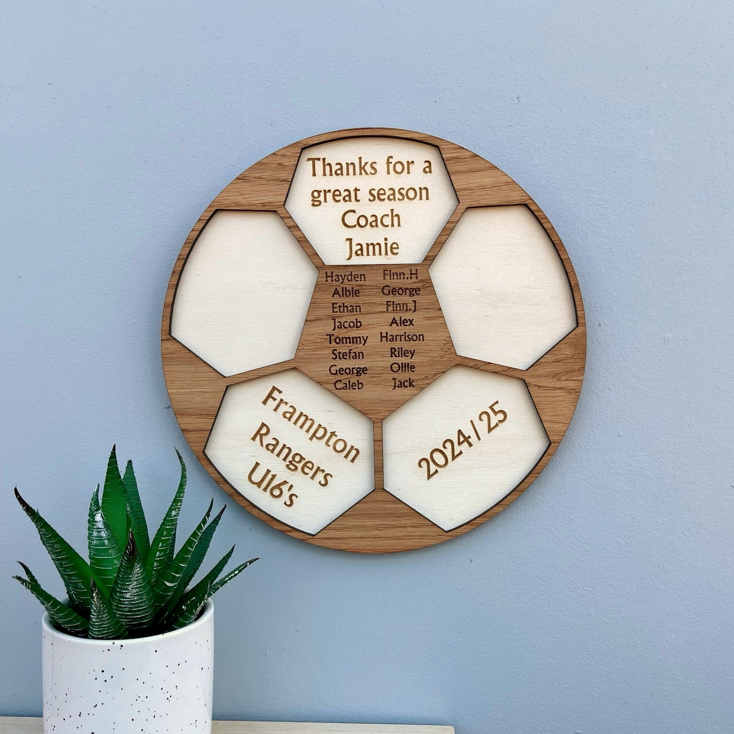 Football Coach Thank You Gift, Personalised Wooden Engraved Plaque