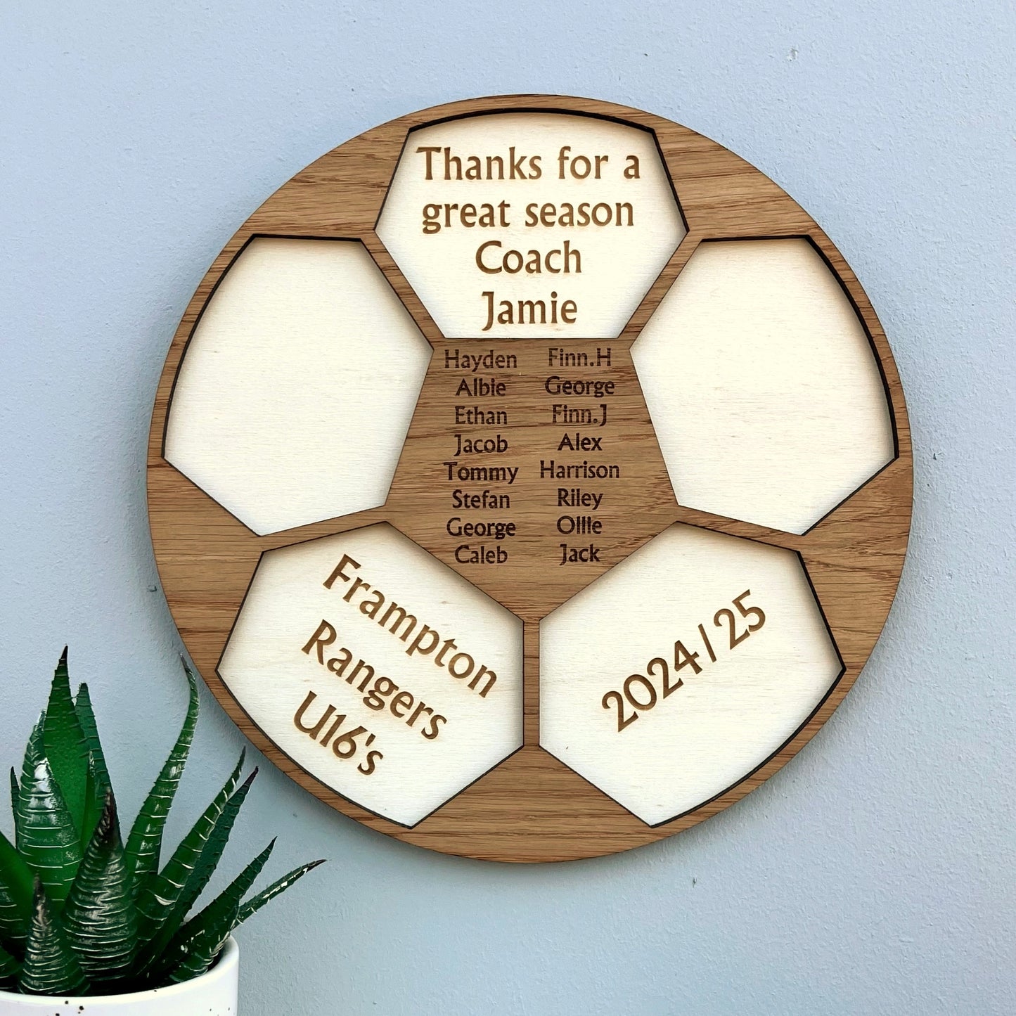 Football Coach Thank You Gift, Personalised Wooden Engraved Plaque