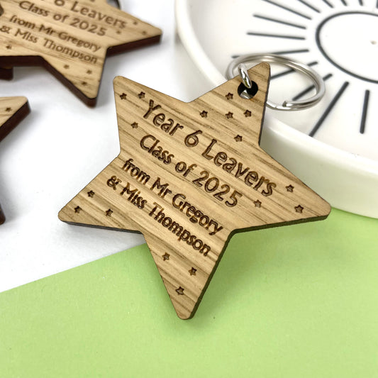 Year 6 leavers, Class of 2025, Personalised Wooden Star Keyrings
