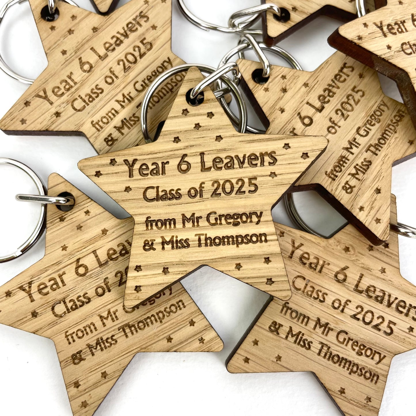 Year 6 leavers, Class of 2025, Personalised Wooden Star Keyrings