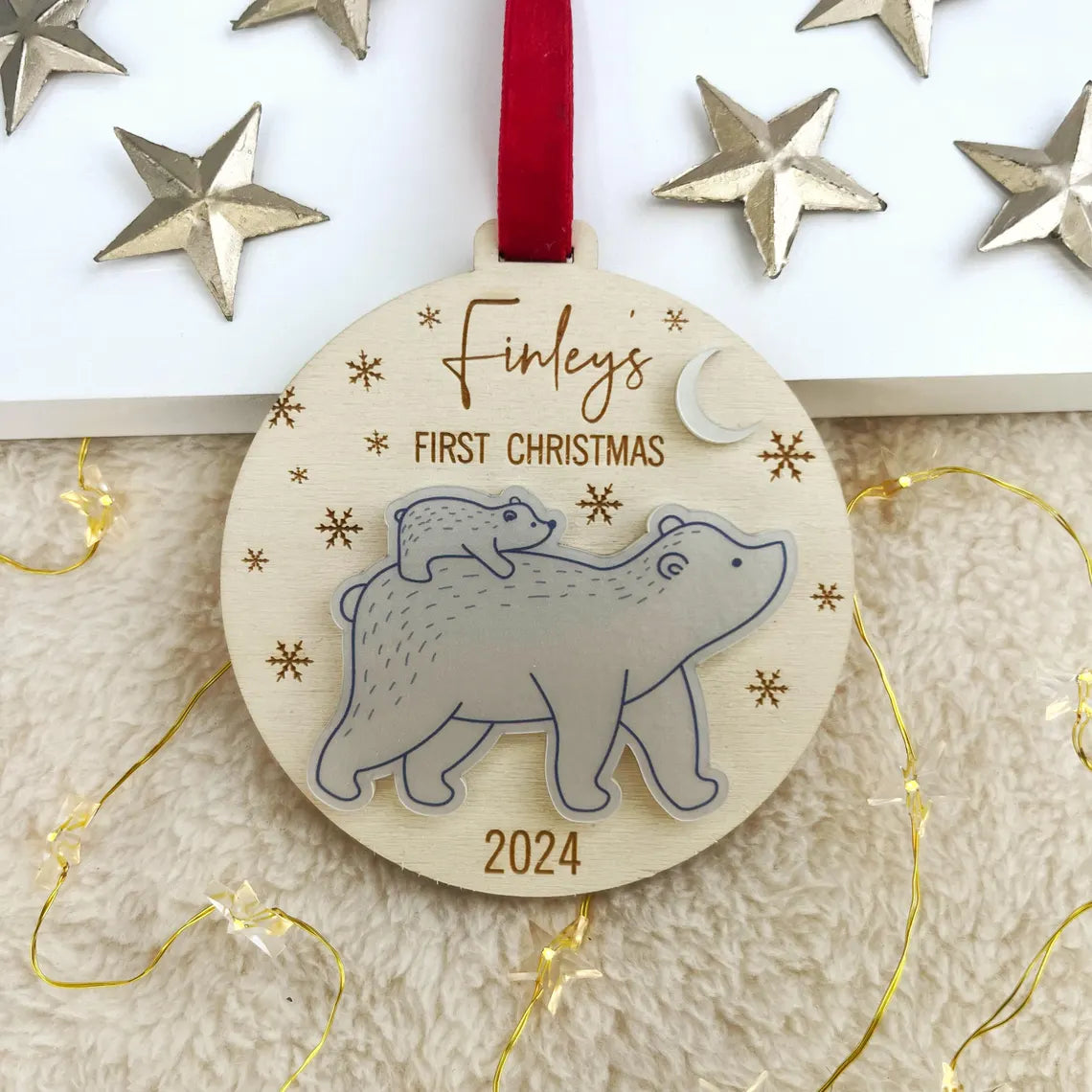 Personalised Christmas Baby Polar Bear Decoration