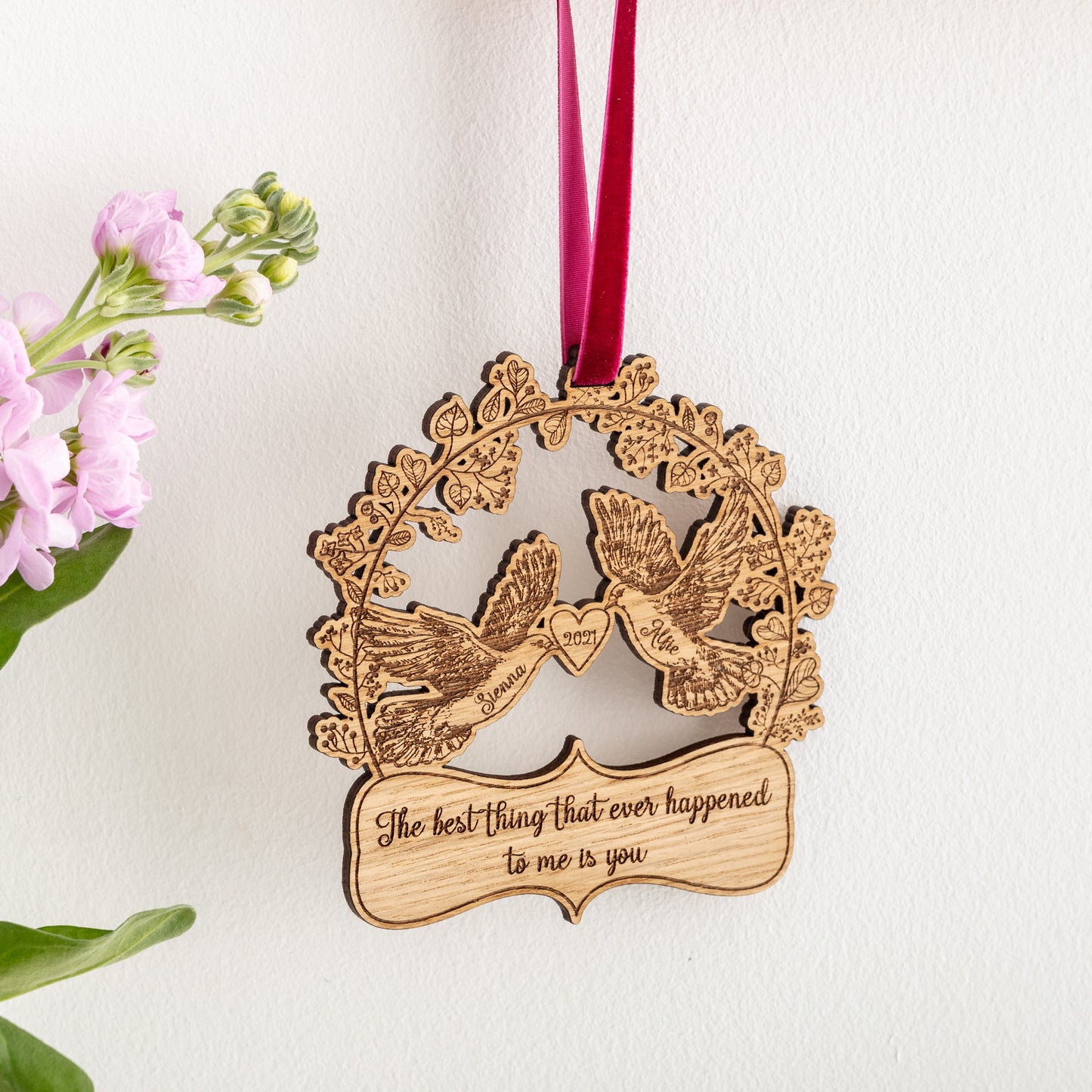 Personalised Love Birds - Wooden Hanging Decoration