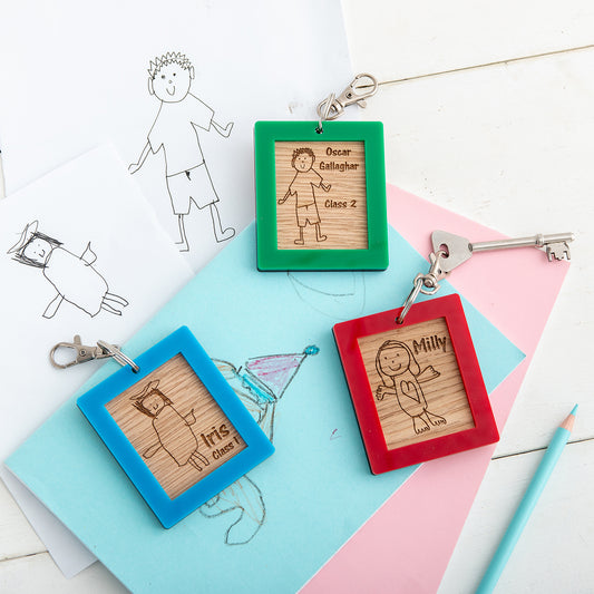 'Self Portrait' Engraved Childs Drawing Bag Tag Keyring