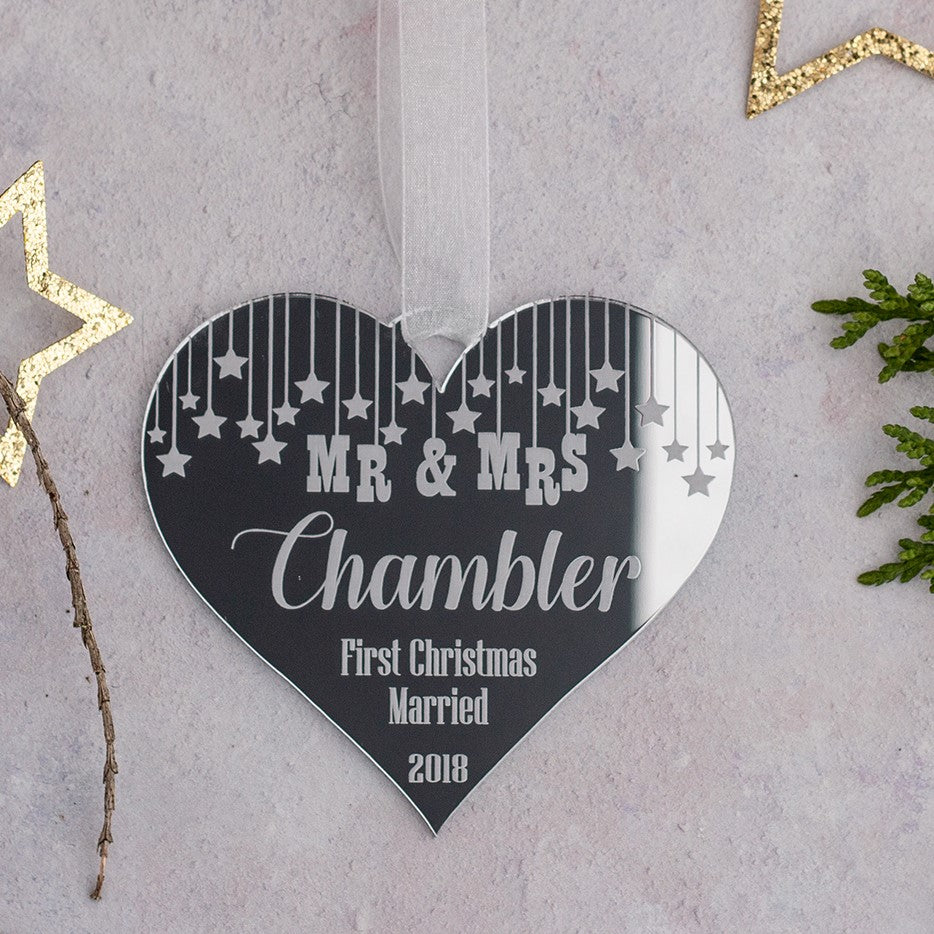 Decorative Heart First Christmas Married Decoration - Wood or Mirror