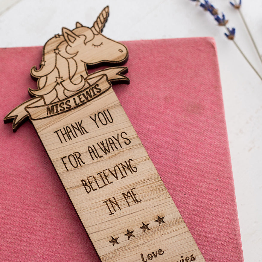 Personalised Unicorn Teacher Bookmark - The Bespoke Workshop