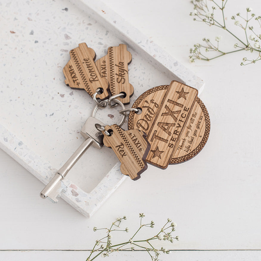 Personalised Thank You Taxi Keyring Charm Set