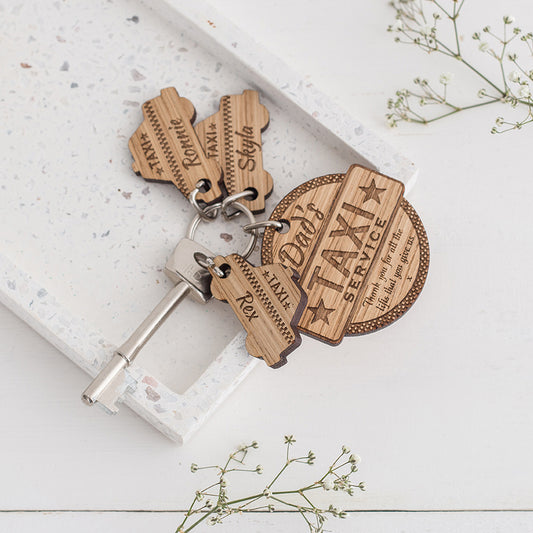 Personalised Thank You Taxi Keyring Charm Set