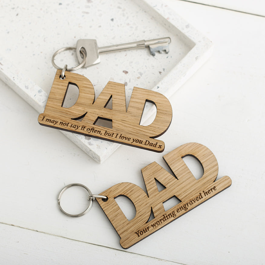 DAD Wooden Keyring engraved with your own message – The Bespoke