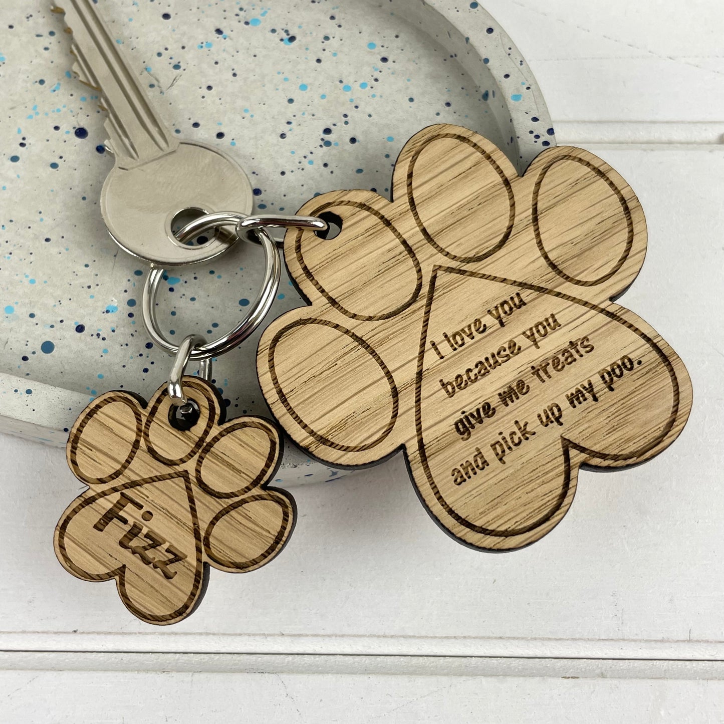 Valentines Gift from your pet - Paw keyring engraved with your own wording