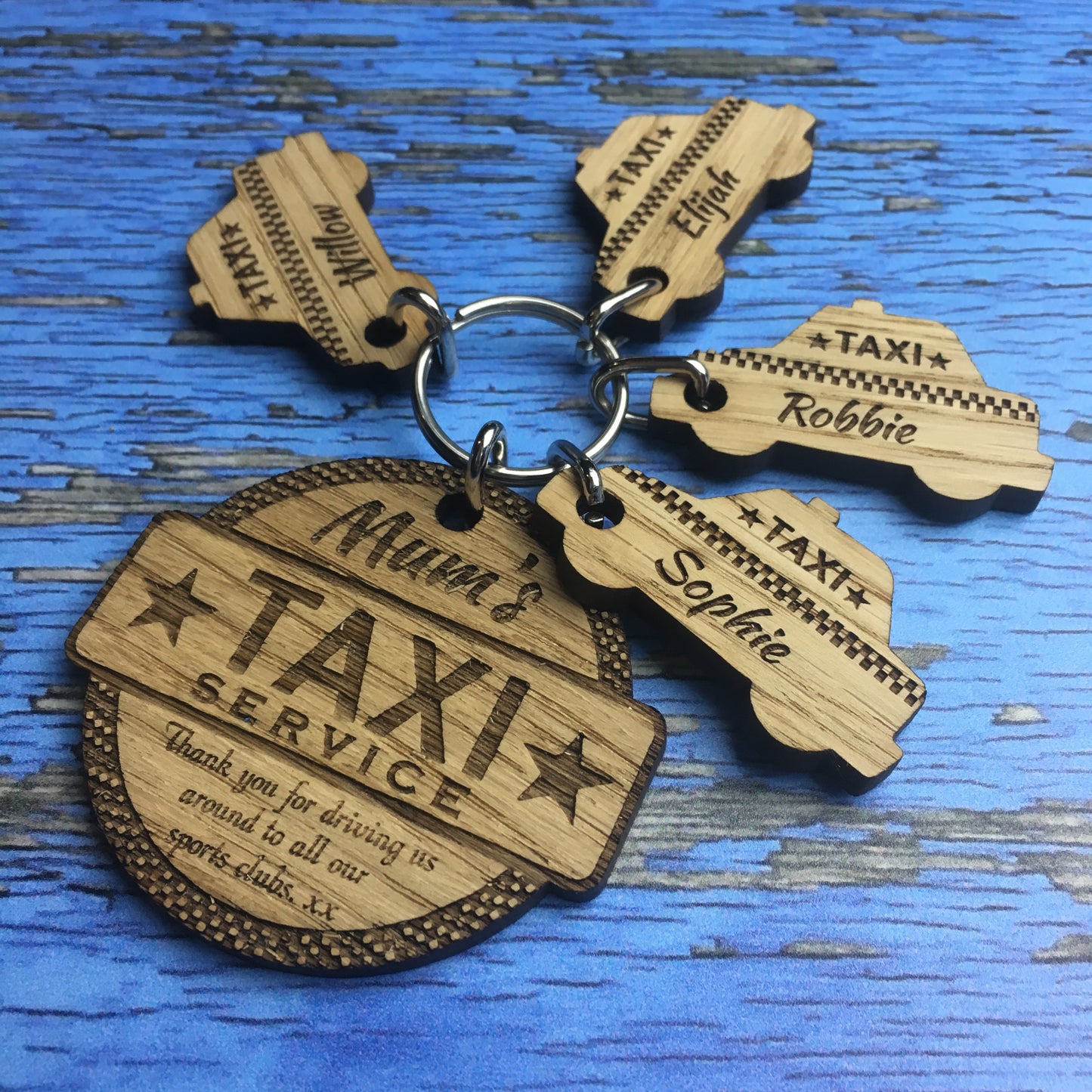 Personalised Thank You Taxi Keyring Charm Set