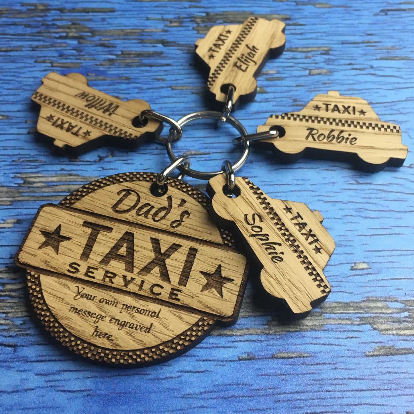 Personalised Thank You Taxi Keyring Charm Set