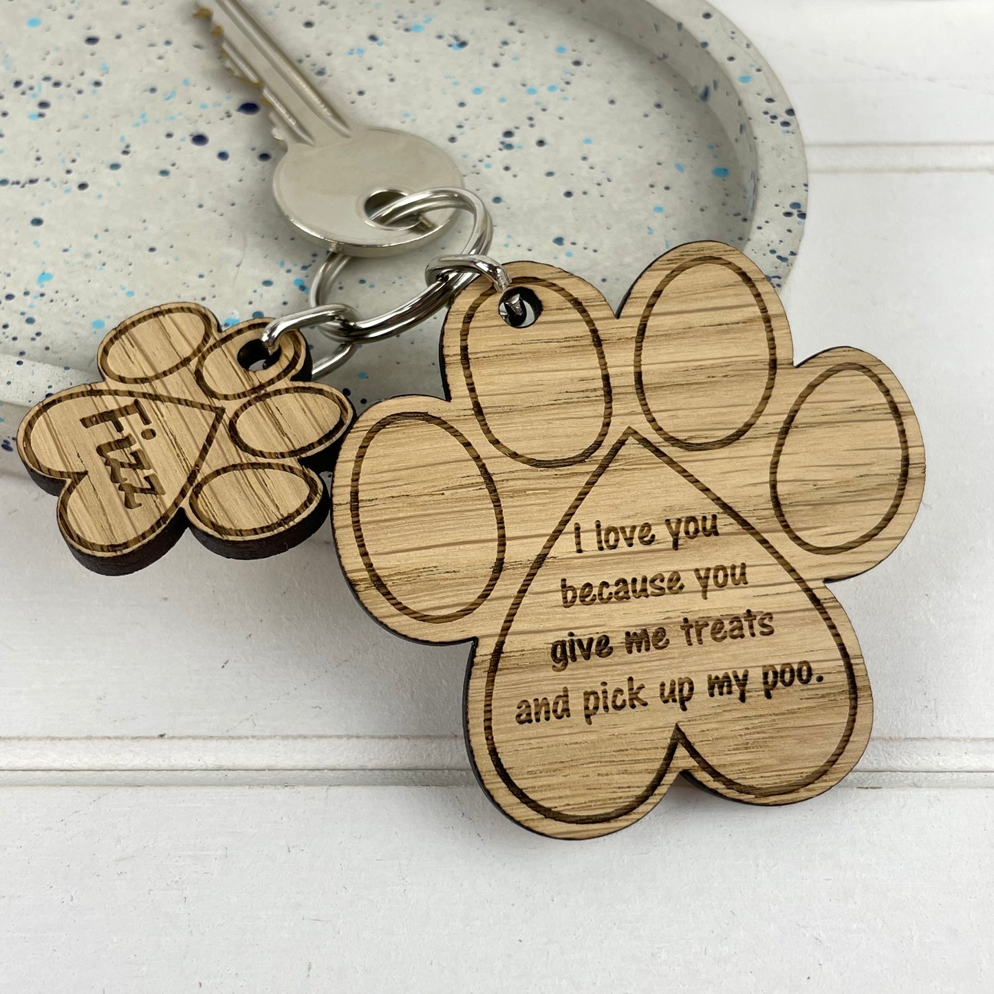 Valentines Gift from your pet - Paw keyring engraved with your own wording