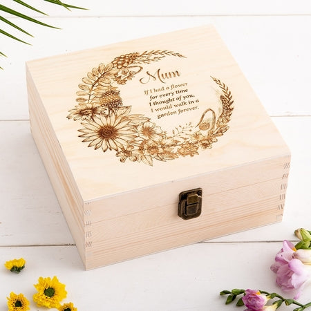 Floral Engraved Personalised Keepsake Box for Mothers Day 