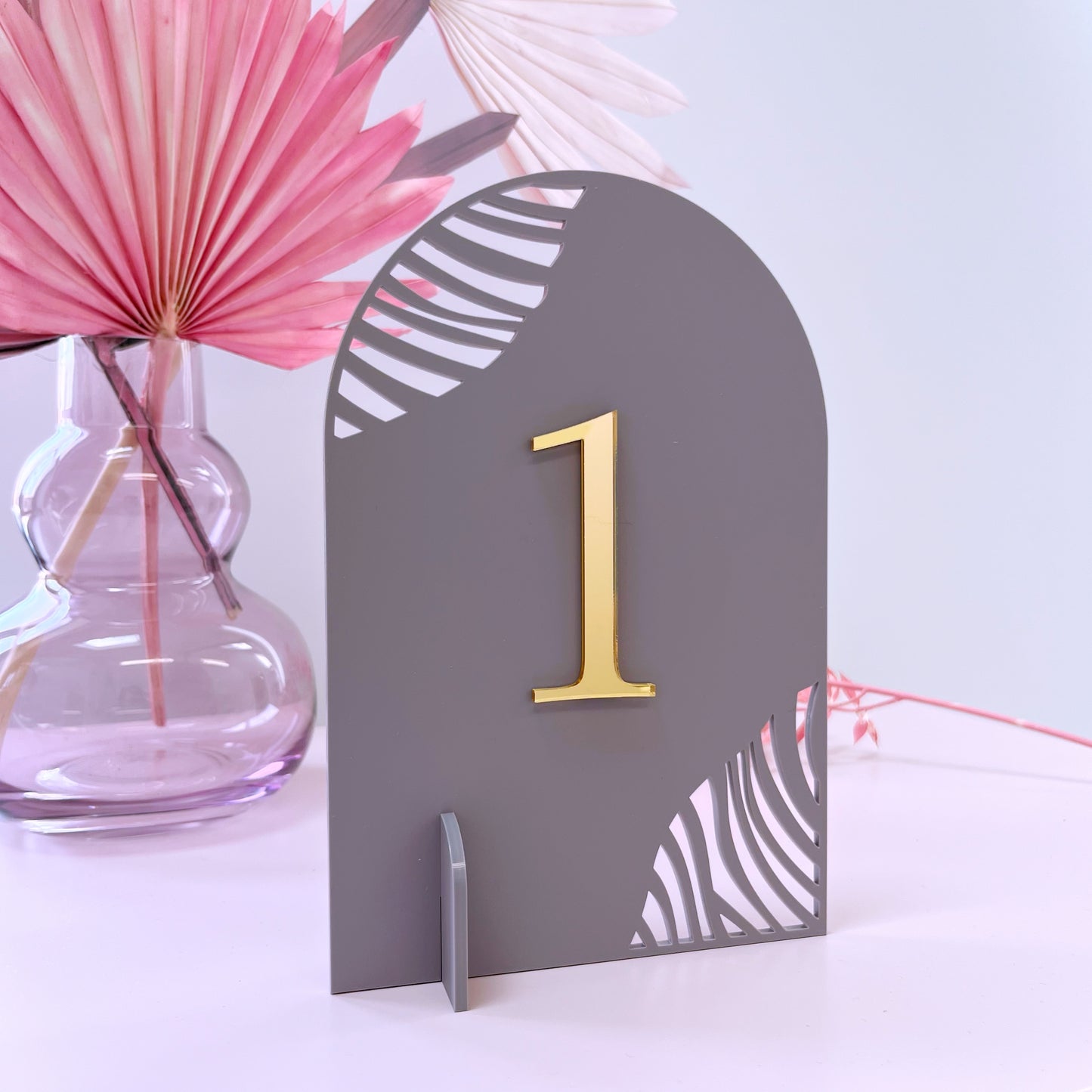 Modern Laser cut arched mirrored table numbers for weddings by The Bespoke Workshop