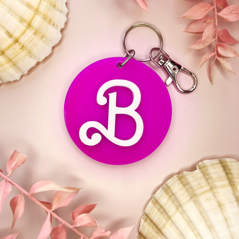 Bright Pink Acrylic Bag Tag, Personalised with an Initial