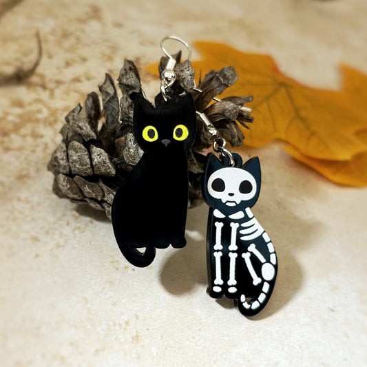 Unique acrylic Black cat Halloween earrings. Laser engraved by The Bespoke Workshop.