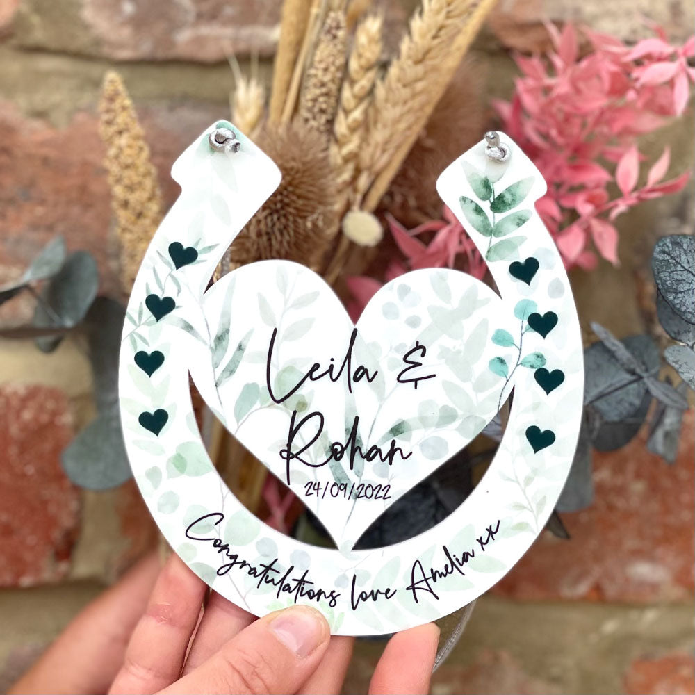 Personalised Wedding Eucalyptus Horseshoe Gift