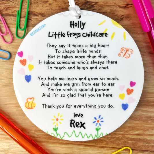 Personalised Hanging Keepsake Thank You Gift for Childminder