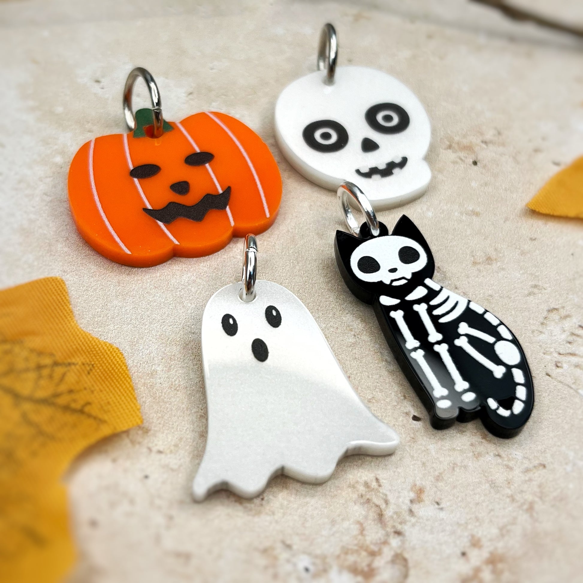 Spooky Halloween pet charms, laser engraved in acrylic by The Bespoke Workshop