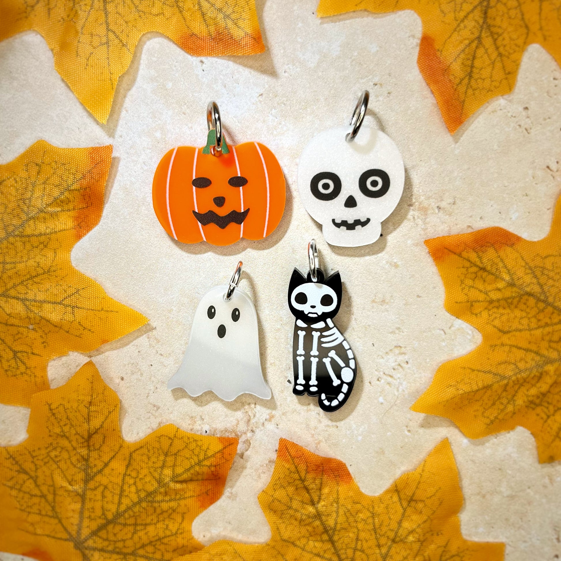 Unique pet collar charms for Halloween,  laser engraved in acrylic by The Bespoke Workshop