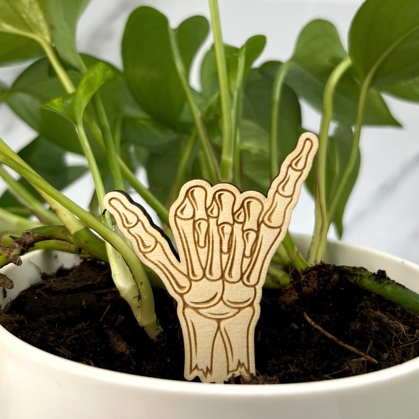 Cute wooden Halloween plant pot stakes. Designed and laser engraved by The Bespoke Workshop