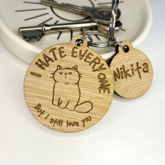 Grumpy Cat Personalised Wooden Keyring