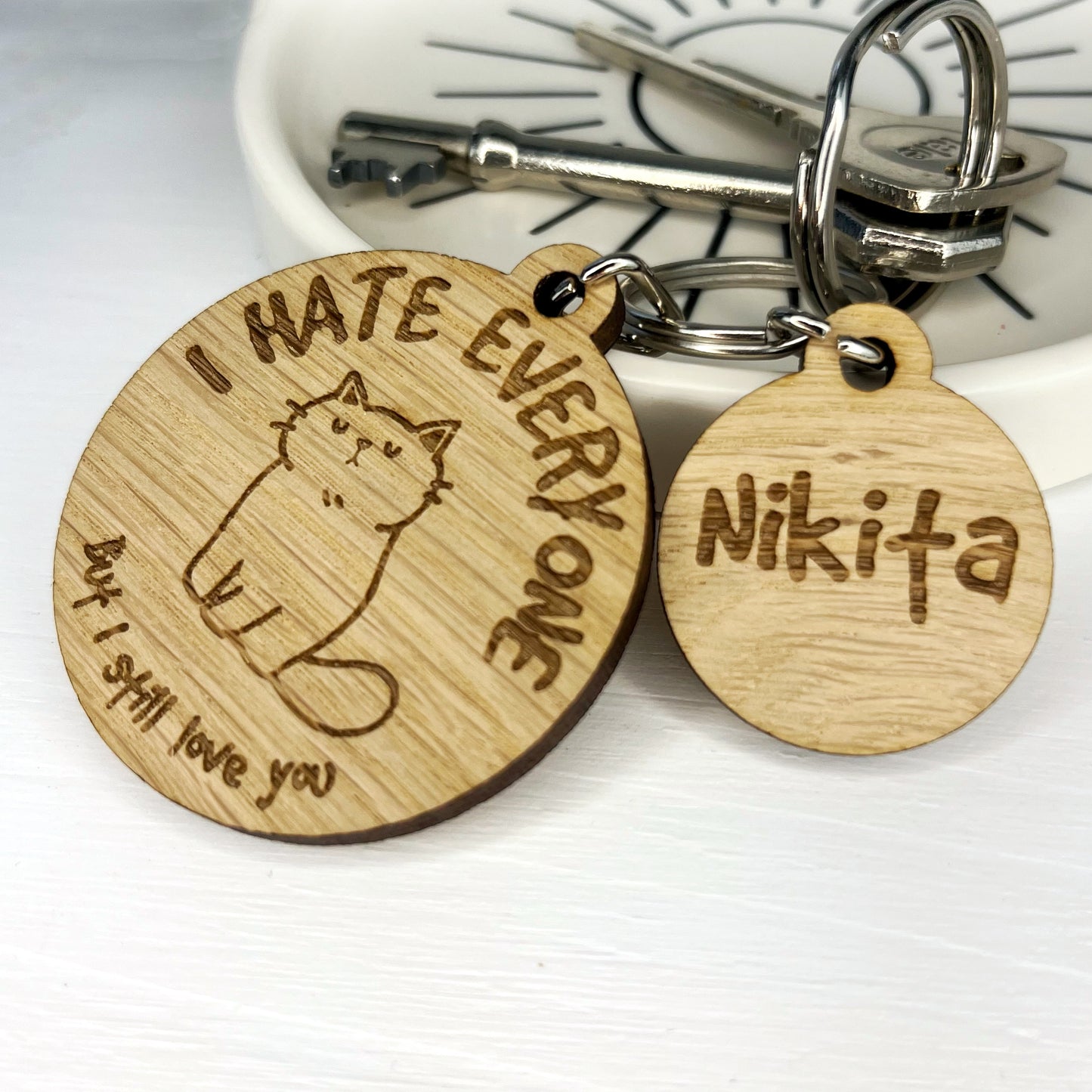 Grumpy Cat Personalised Wooden Keyring