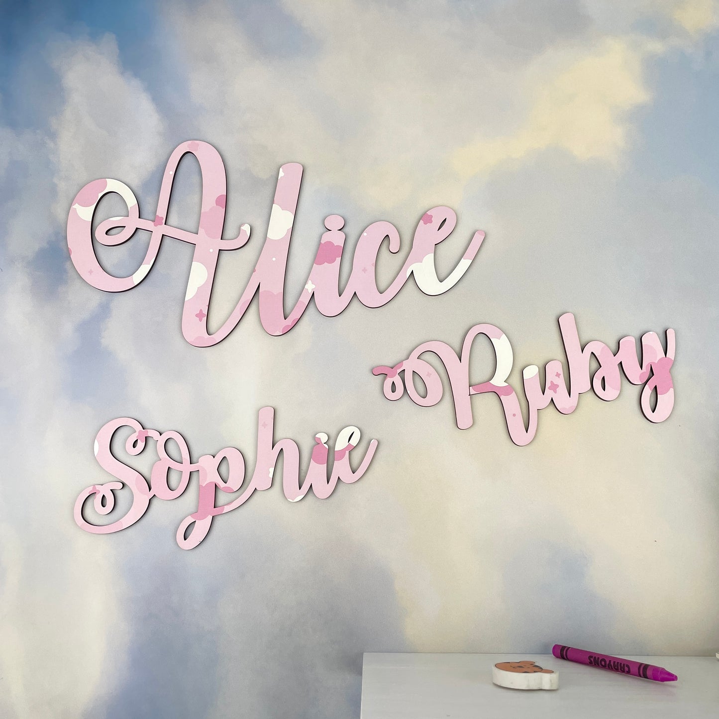 Personalised Printed Name Sign - Cloud Pattern