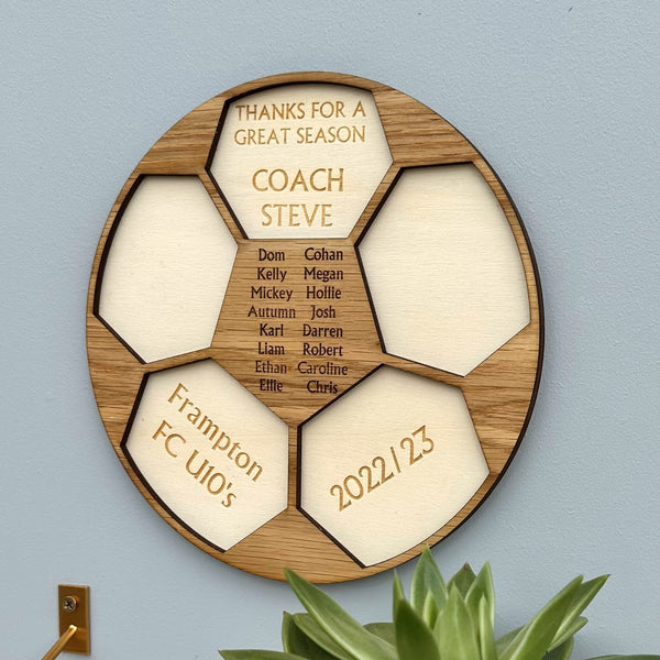 Football Coach Thank You Gift, Personalised Wooden Engraved Plaque