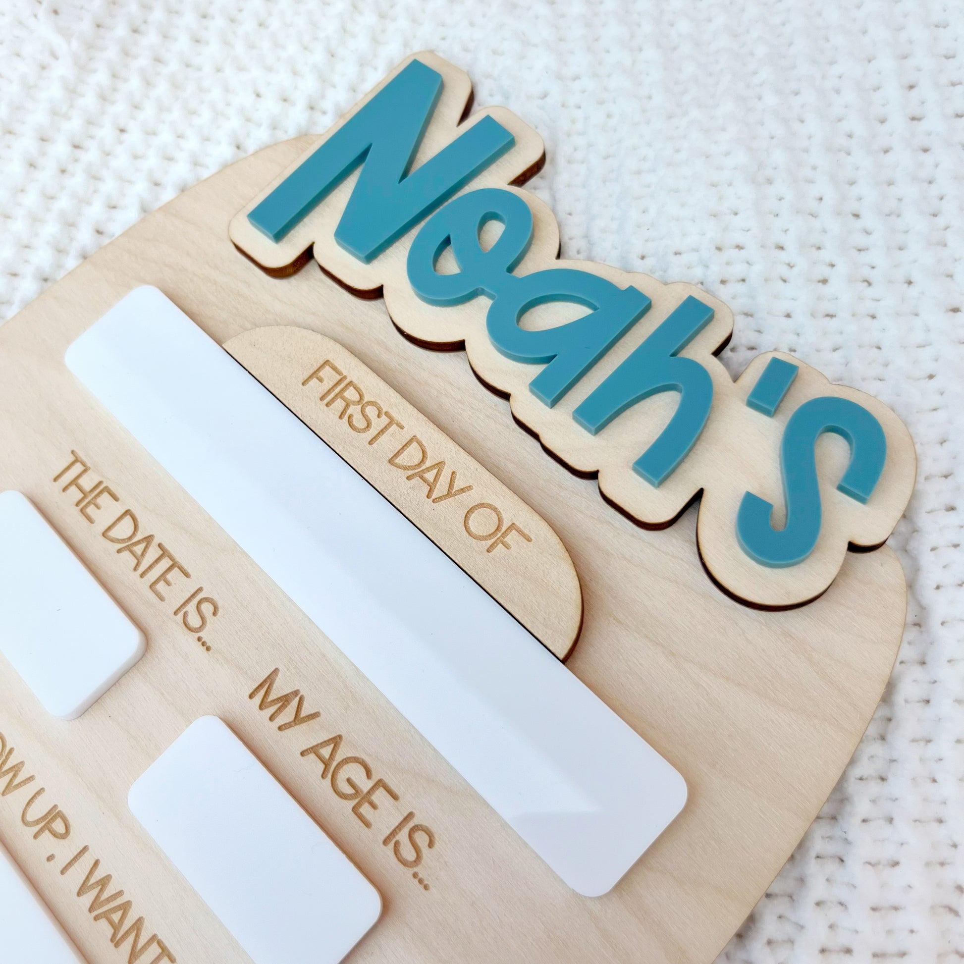 Laser engraved and cut photo prop board, available to have personalised names in a selection of different coloured acrylics   - The Bespoke Workshop