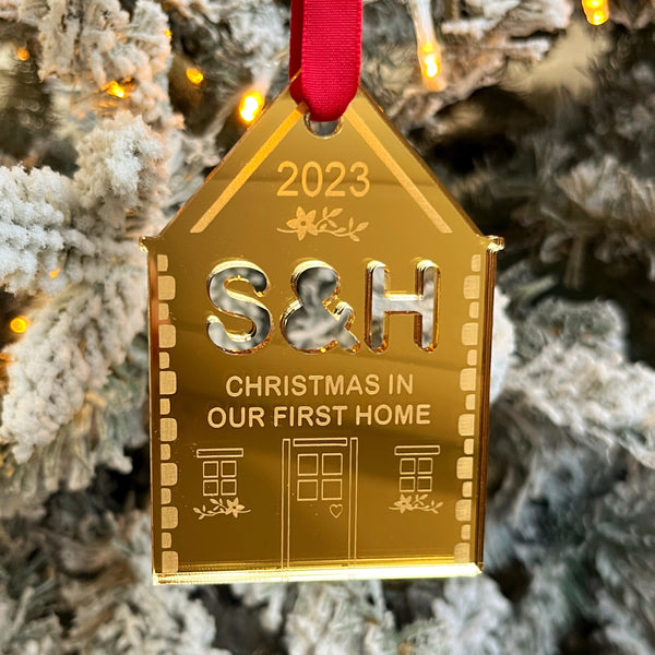 New Home House Christmas Decoration for Couples, Available in Gold or Silver mirror