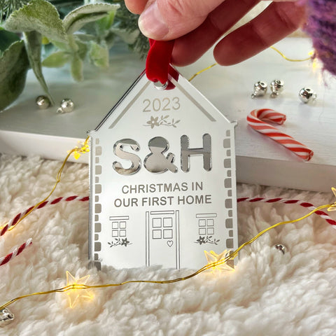 New Home House Christmas Decoration for Couples, Available in Gold or Silver mirror