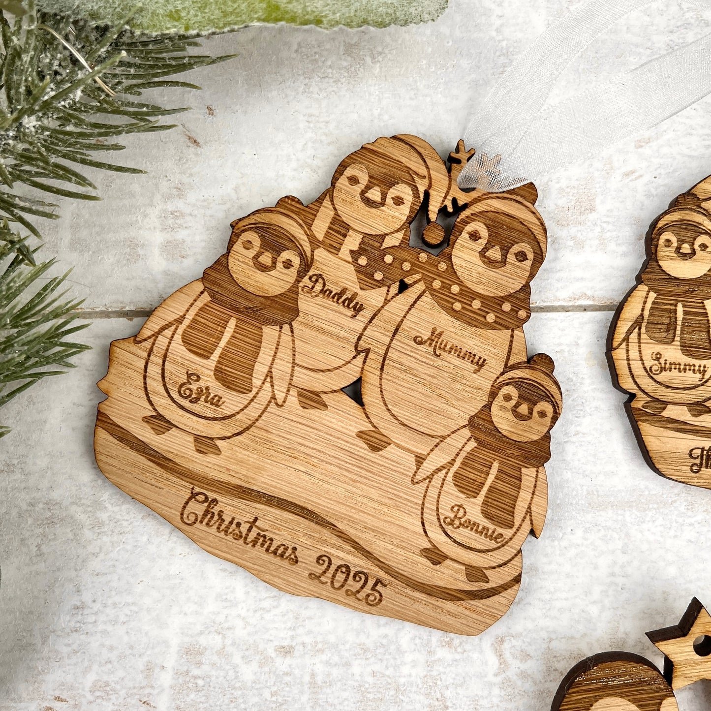 'Family of Penguins' Personalised Christmas Decoration