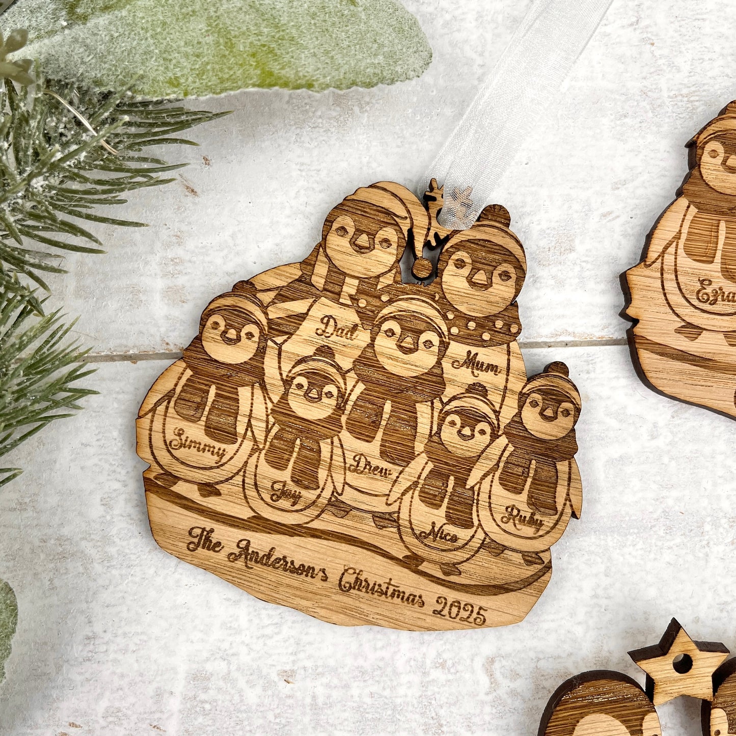 'Family of Penguins' Personalised Christmas Decoration