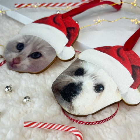 Custom Pet In Santa Hat Christmas Decoration