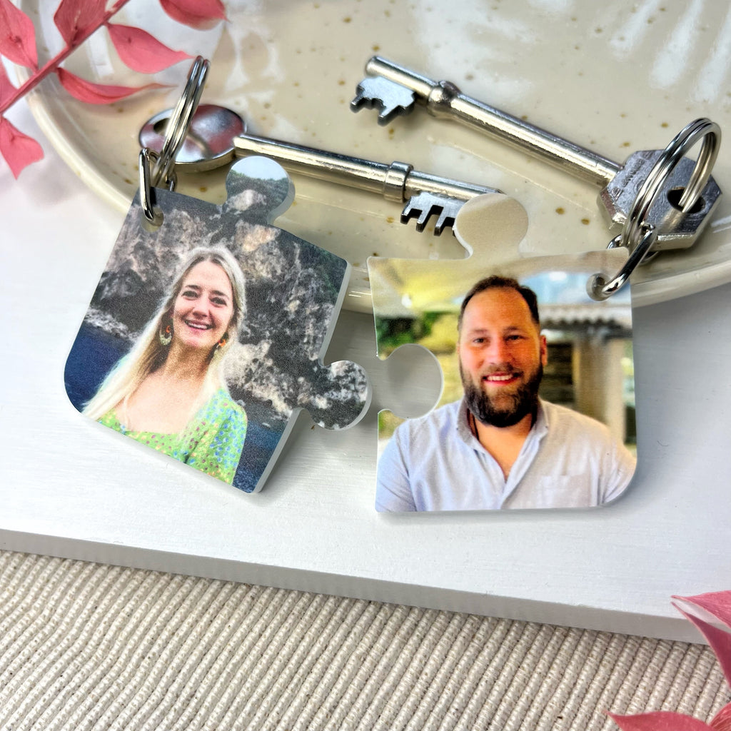 2 Interlocking Couples Photo Puzzle Keyrings