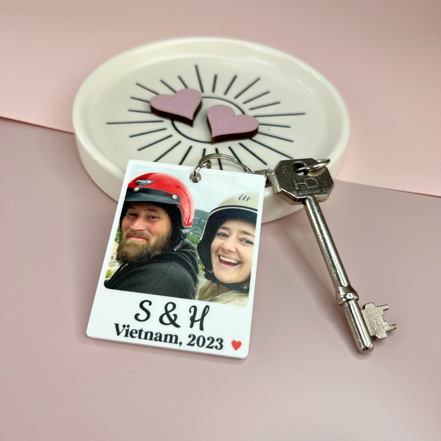 Polaroid Style Custom Photo Keyring with Personalised Text