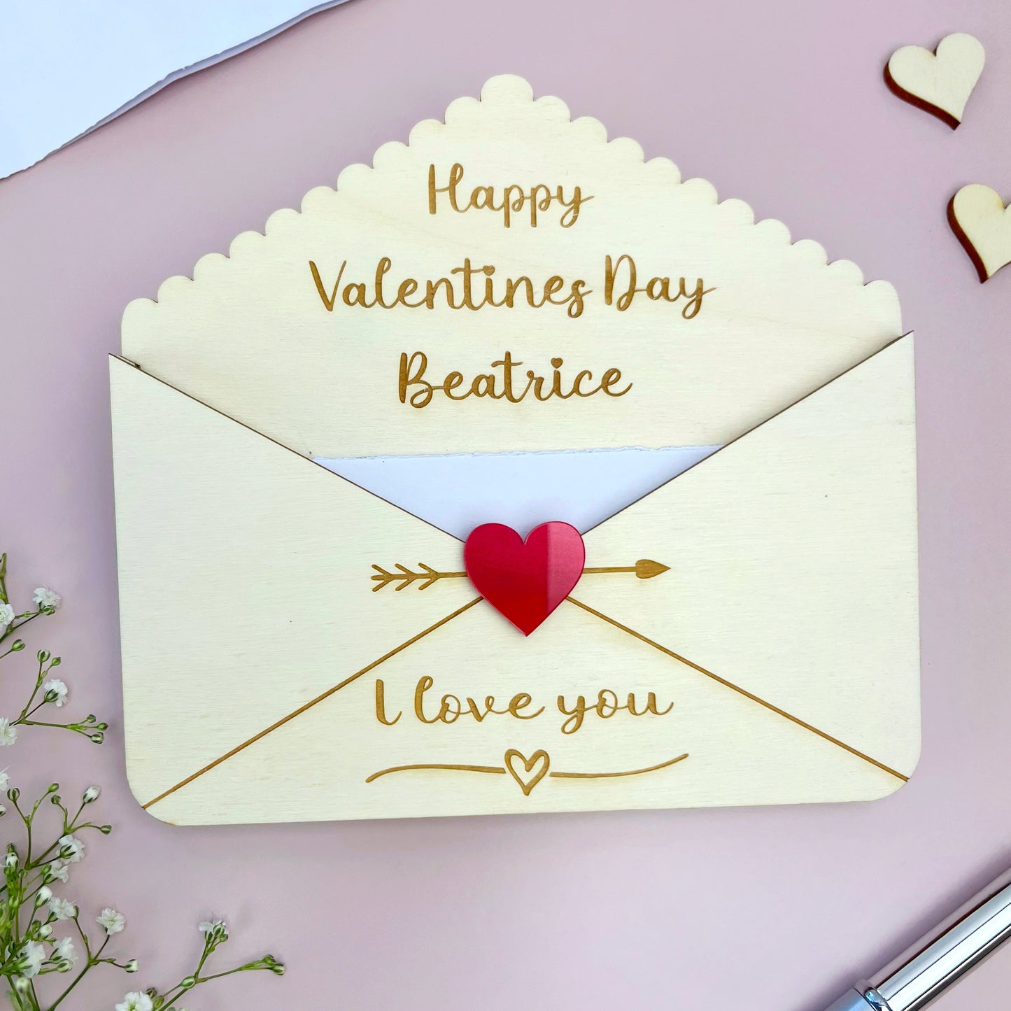 Personalised Love Letter Envelope, Wooden Valentines Voucher Holder