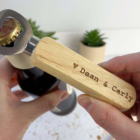 Couples Wooden Bottle Opener Personalised with 2 Names