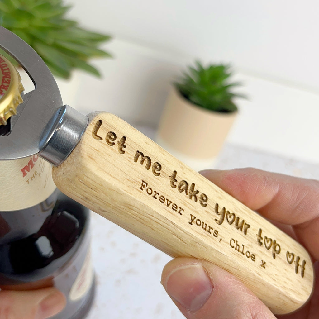 Personalised Wooden Bottle Opener for Valentines Day