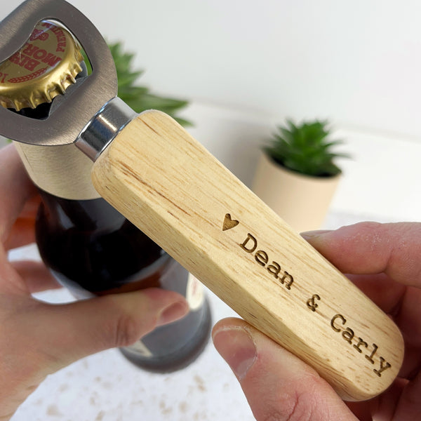Couples Wooden Bottle Opener Personalised with 2 Names